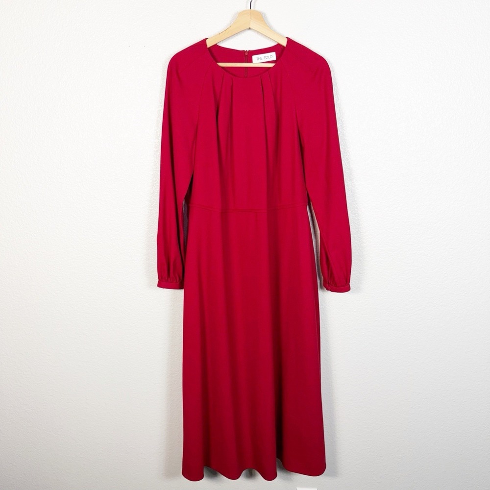 The Fold London UK 16 Womens Eltham Italian Wool Crepe Long Sleeve Midi Dress